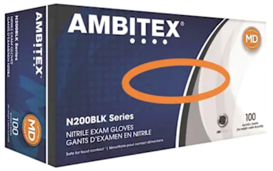 DISPOSABLE GLOVES, AMBITEX, 4 MIL, NITRILE, BLACK, M, 100 GLOVES/CT LARGE